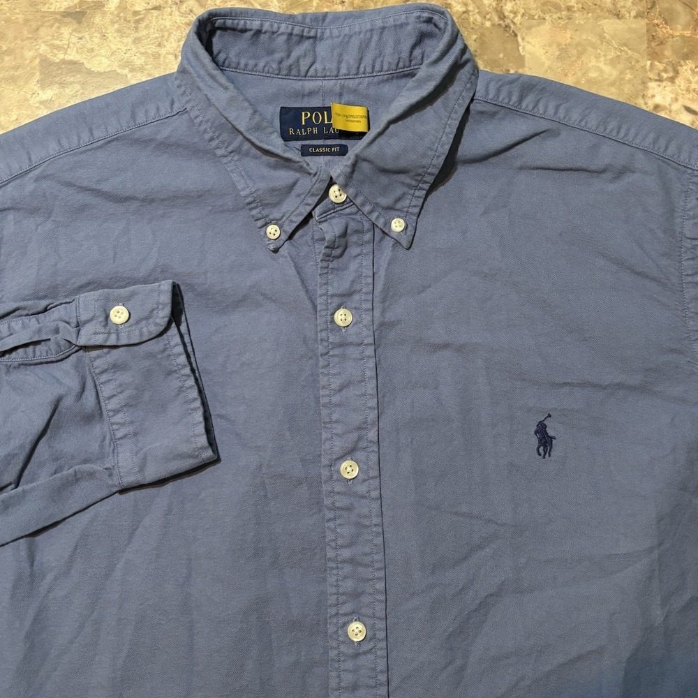 Polo Ralph Lauren Shirt Mens XL Classic Blue Oxford Long Sleeve Button OCBD